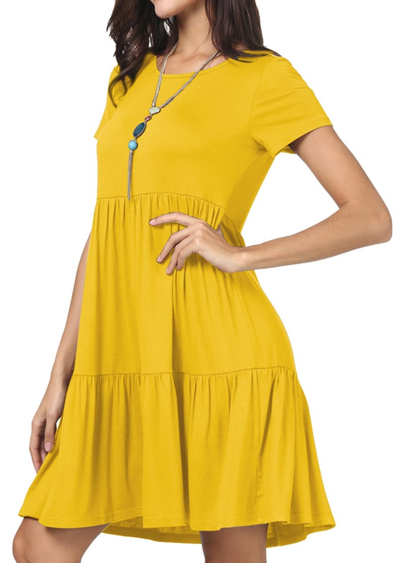 levaca Womens Summer Casual Dresses Beach Coverup Loose Short Sleeve T Shirt Dress 2025 Midi Outfit Sundress Yellow M - Image 2